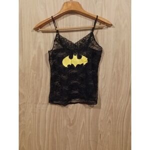 Under Girl Batman Women's Black Lace Camisole Y2K Sphagetti Strap Sleeveless S M